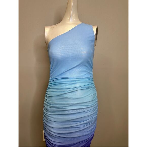 NWT Runaway The Label One Shoulder Ruched Sonny Midi Dress Ocean Small $99 - Picture 4 of 9